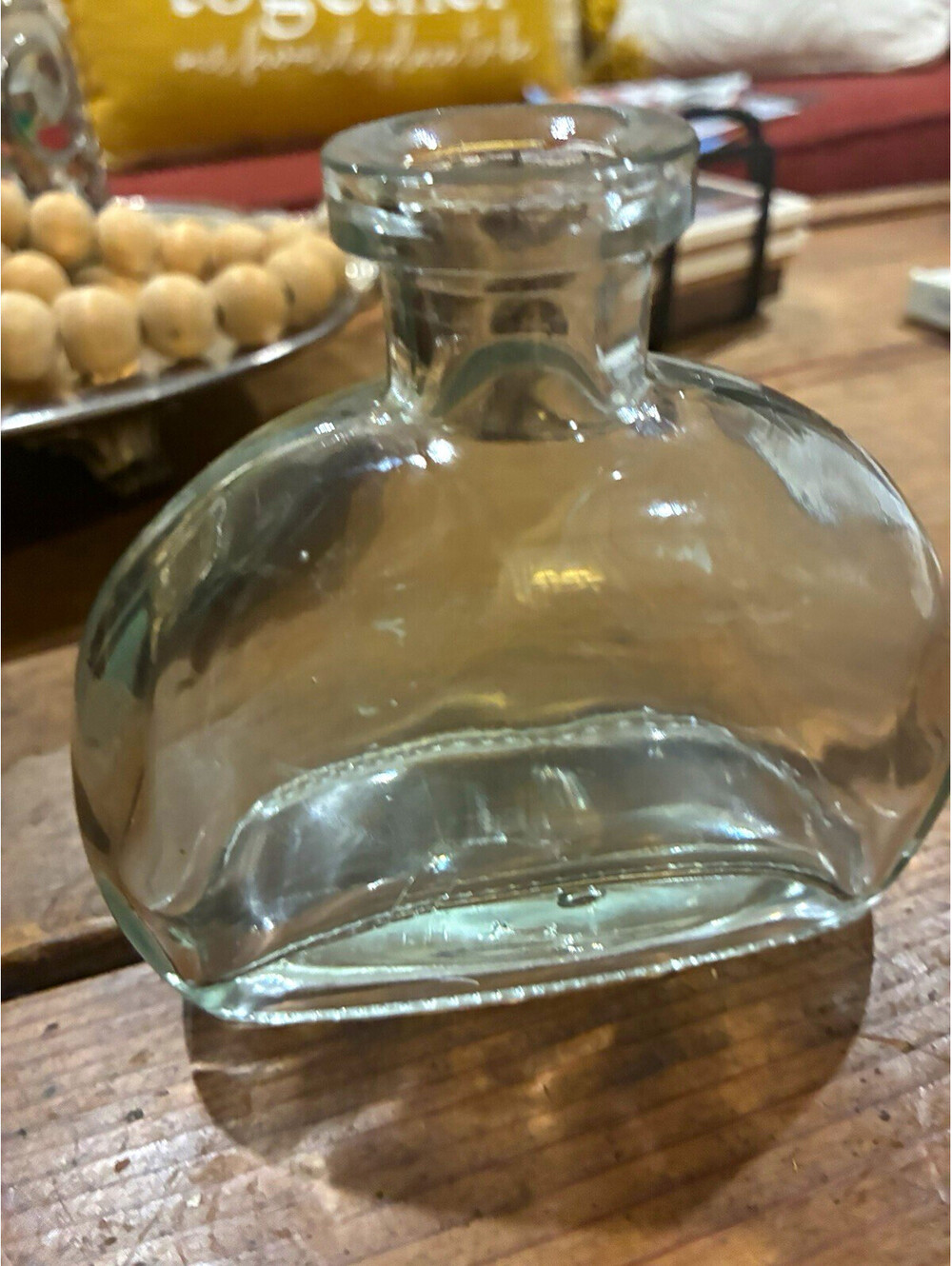 Clear Glass Flask-Style Bottle with Short Neck, No Label, 12 oz
